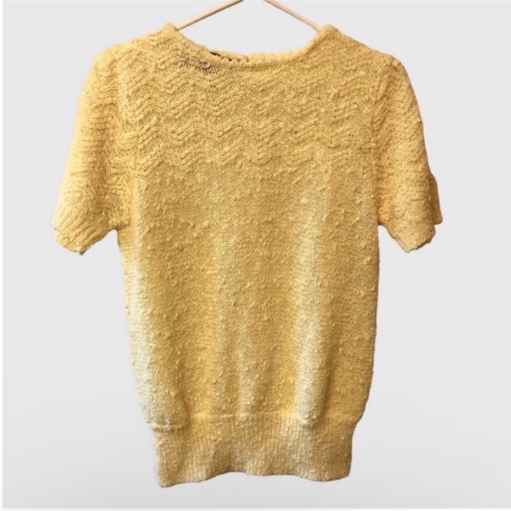 Vintage LeRoy Knitwear Popcorn Knit Short Sleeve Sweater Butter Yellow Retro XL